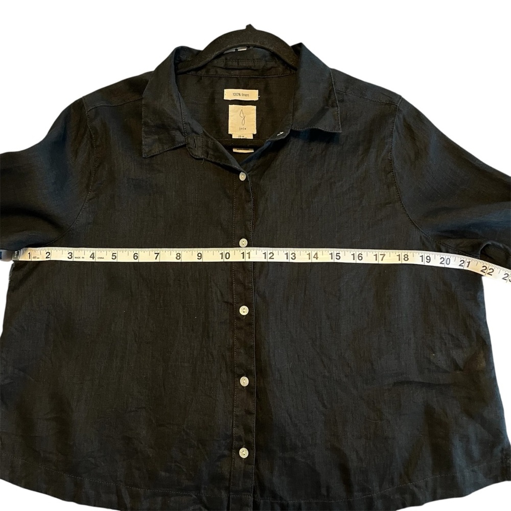 Joie Long Sleeved Linen Cropped Black Button-Up Shirt Vacation Resort Classic - Picture 7 of 11